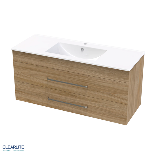 Clearlite Pacific Double Drawer Wall Hung Vanity 1200mm - Available in 3 Colours