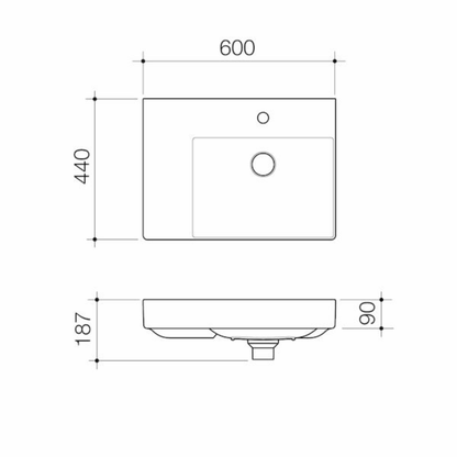 Caroma Urbane II Left Hand Shelf Wall Basin | 600 x 440mm