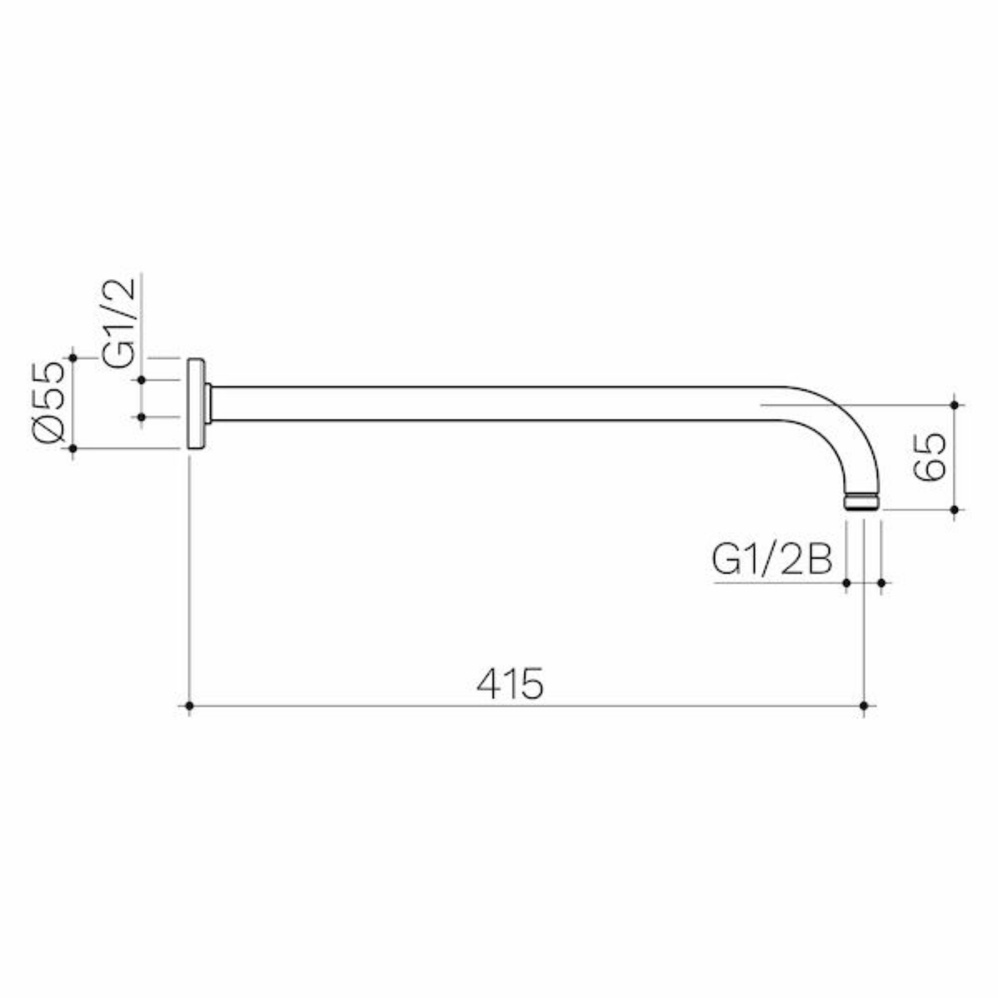 Caroma Right Angled Shower Arm 415mm | Available in 5 Colours