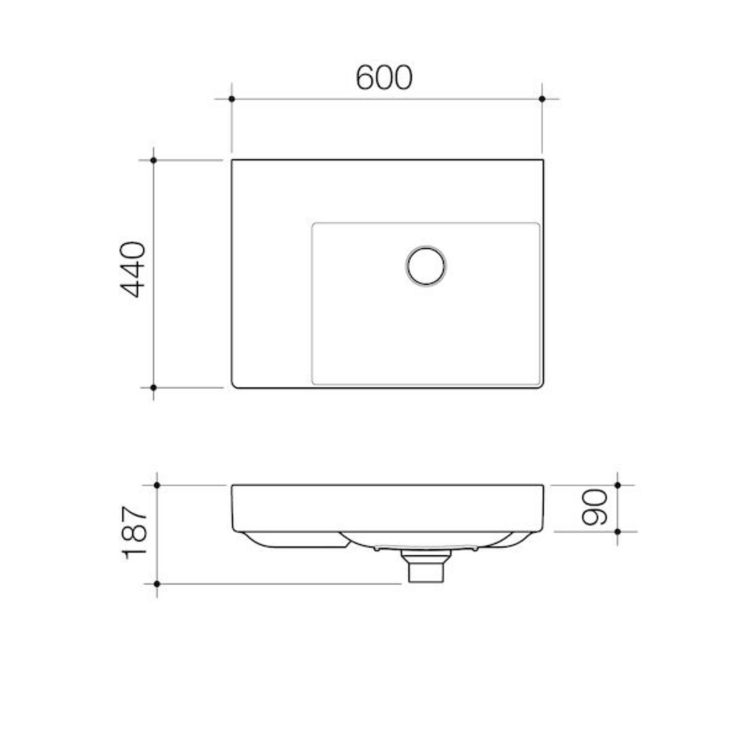 Caroma Urbane II Left Hand Shelf Wall Basin | 600 x 440mm