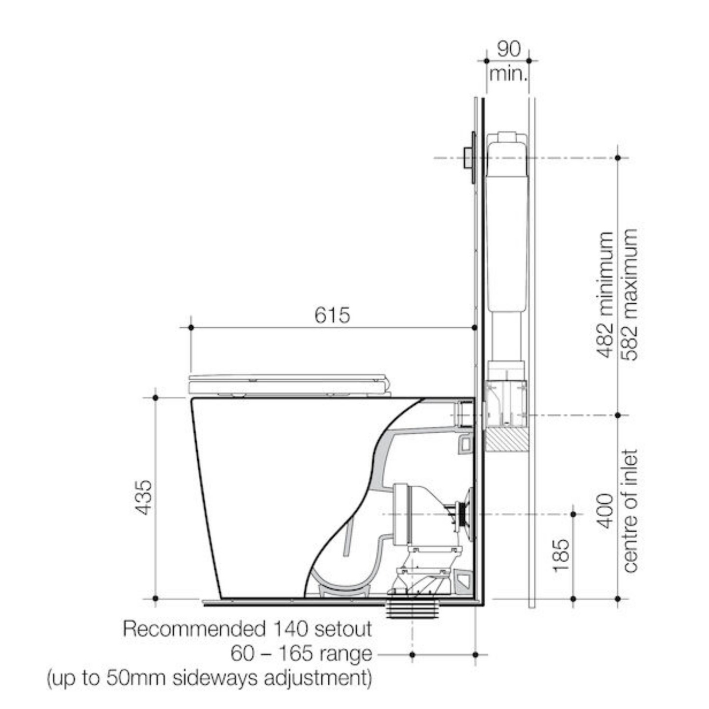 Caroma Liano Cleanflush Invisi Series II Easy Height Wall Faced Toilet Suite (with GermGard)