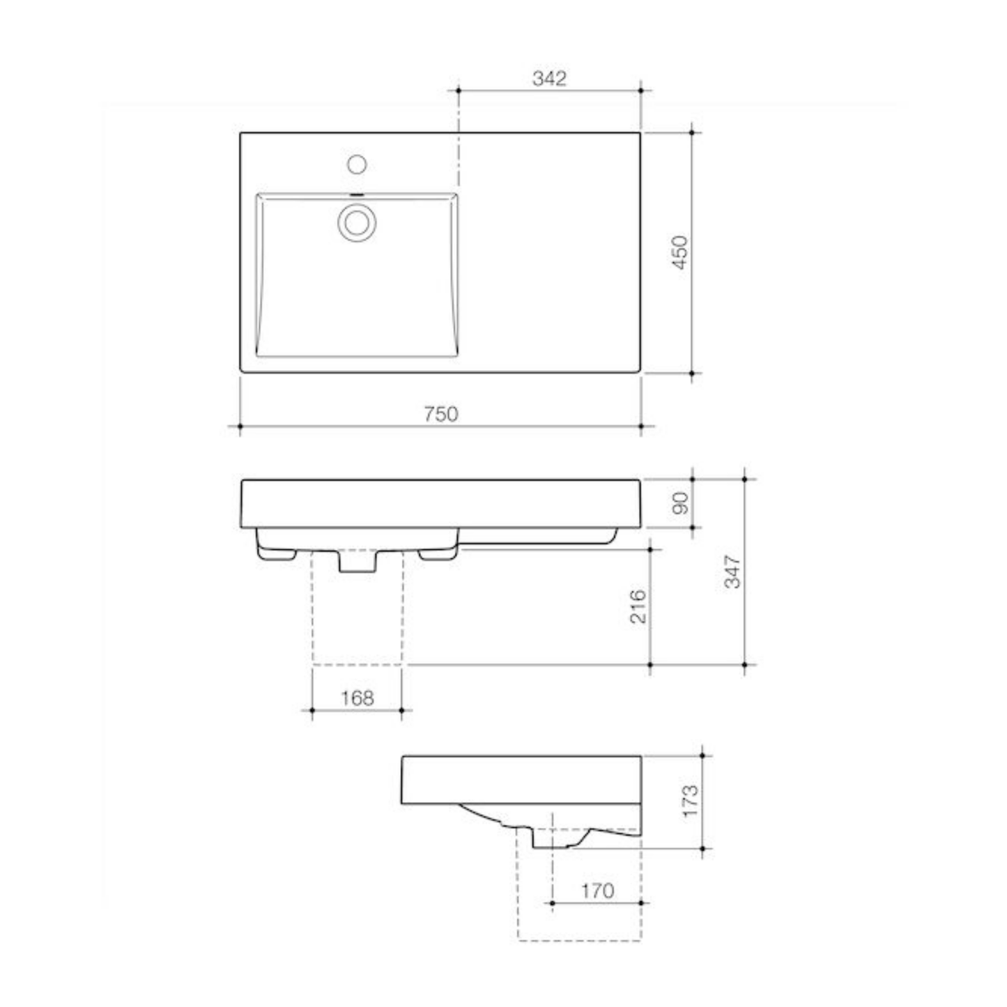 Caroma Liano Nexus Right Hand Shelf Wall Basin | 750 x 450mm