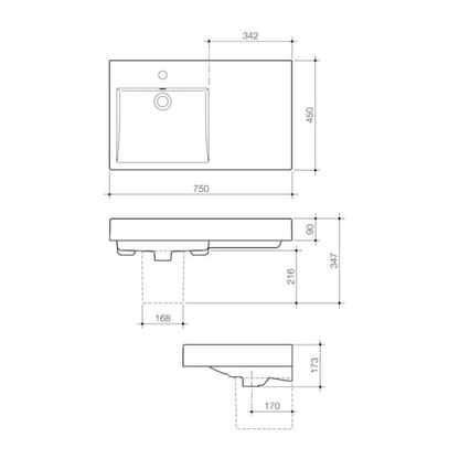 Caroma Liano Nexus Right Hand Shelf Wall Basin | 750 x 450mm
