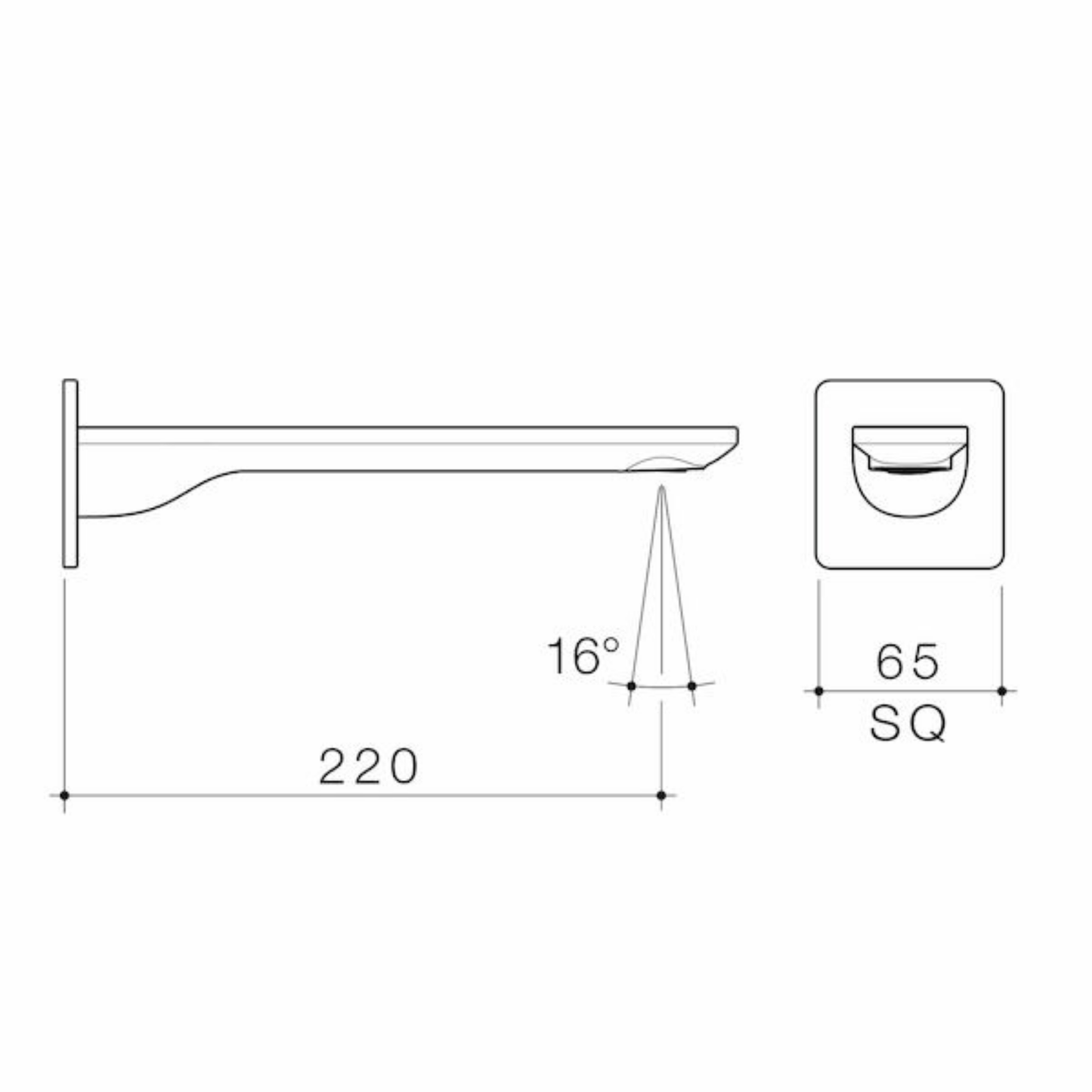 Caroma Urbane II Basin/Bath Spout (Square Cover Plate) 220mm - Available in 5 Colours