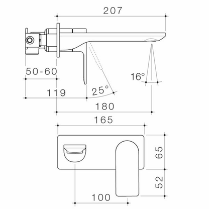 Caroma Urbane II Wall Basin/Bath Mixer (Rectangular Cover Plate) 180mm - Available in 5 Colours
