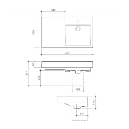Caroma Liano Nexus Left Hand Shelf Wall Basin | 750 x 450mm