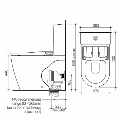 Caroma Urbane II Bidet Cleanflush Wall Faced Close Coupled Toilet Suite (with GermGard)