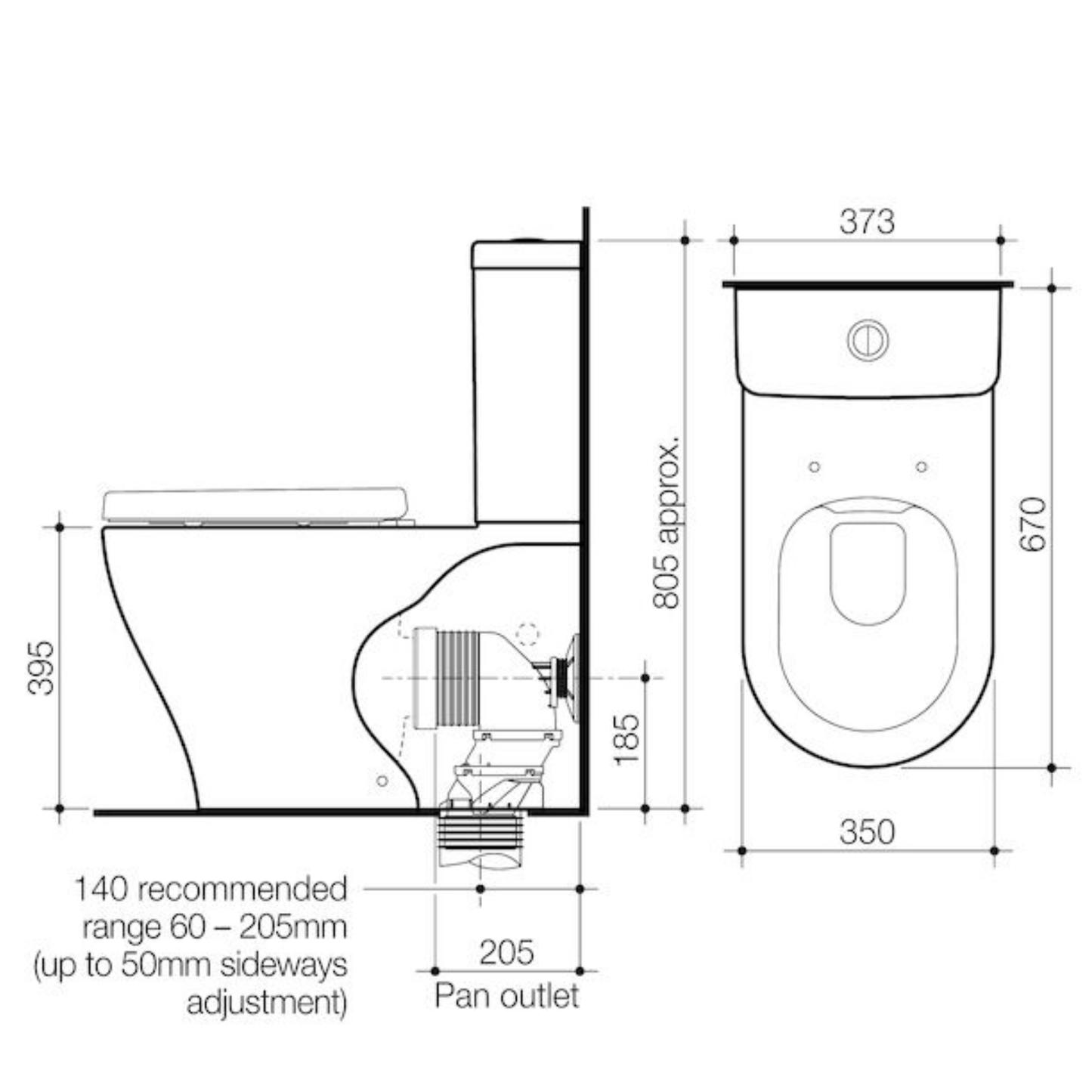 Caroma Luna Cleanflush Wall Faced Toilet Suite - Bottom Inlet