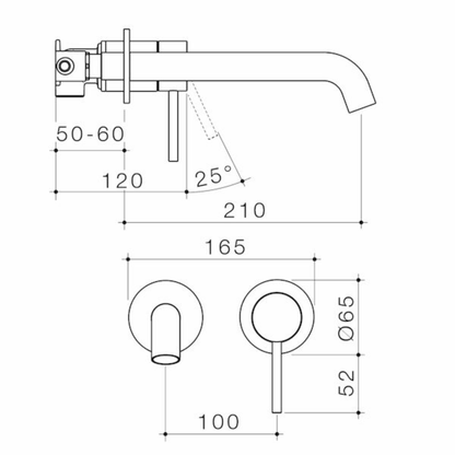 Caroma Liano II Wall Basin/Bath Mixer (2 x Cover Plates) 210mm - Available in 6 Colours