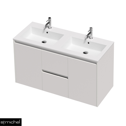 Bella 2 Door 2 Drawer Wall Hung Vanity 1200mm Double Bowl - 17 Colour Options