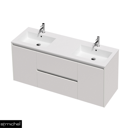 Bella 2 Door 2 Drawer Wall Hung Vanity 1500mm Double Bowl - 17 Colour Options