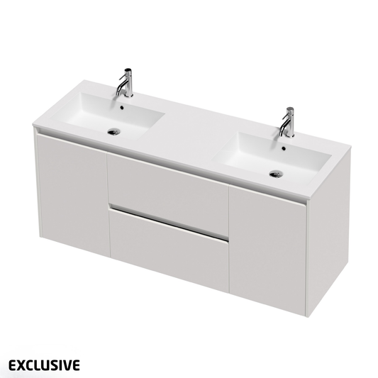 Bella 2 Door 2 Drawer Wall Hung Vanity Double Bowl - 2 Sizes / 17 Colour Options