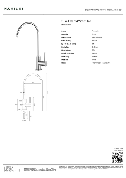 Plumbline Tube Filtered Water Tap | Available in 5 Colours