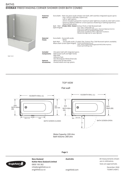 Englefield Evora Freestanding Shower Over Bath Combo with Split Bath Screen