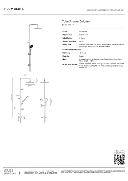 Plumbline Tube Shower Column | Available in 5 Colours