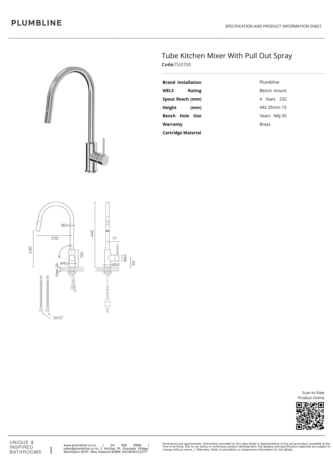 Plumbline Tube Kitchen Mixer with Pull Out Spray | Available in 5 Colours