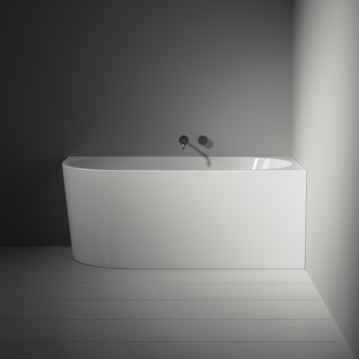Plumbline Tondo Back To Wall Bath | Right Corner 1500mm