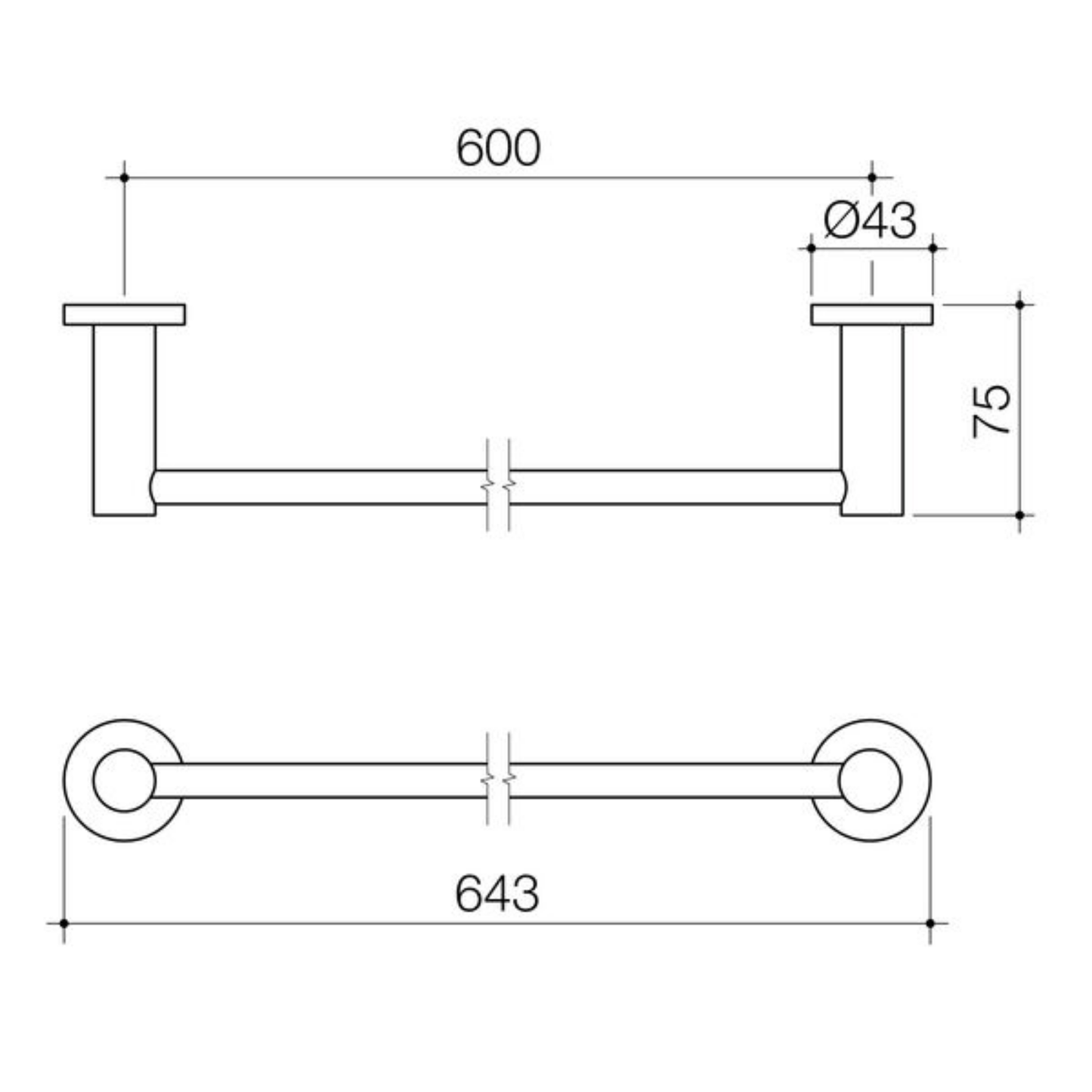 Caroma Liano II Single Towel Rail 640mm | Available in 6 Colours