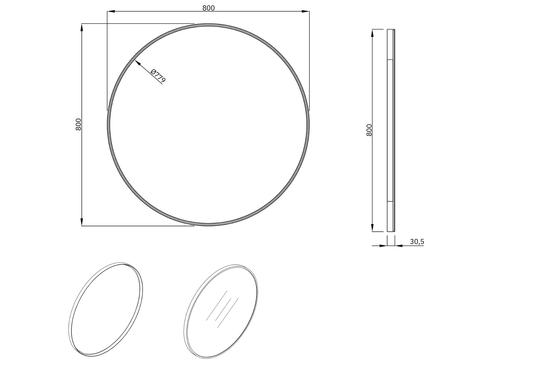Avant Round Black Framed Mirror 800mm