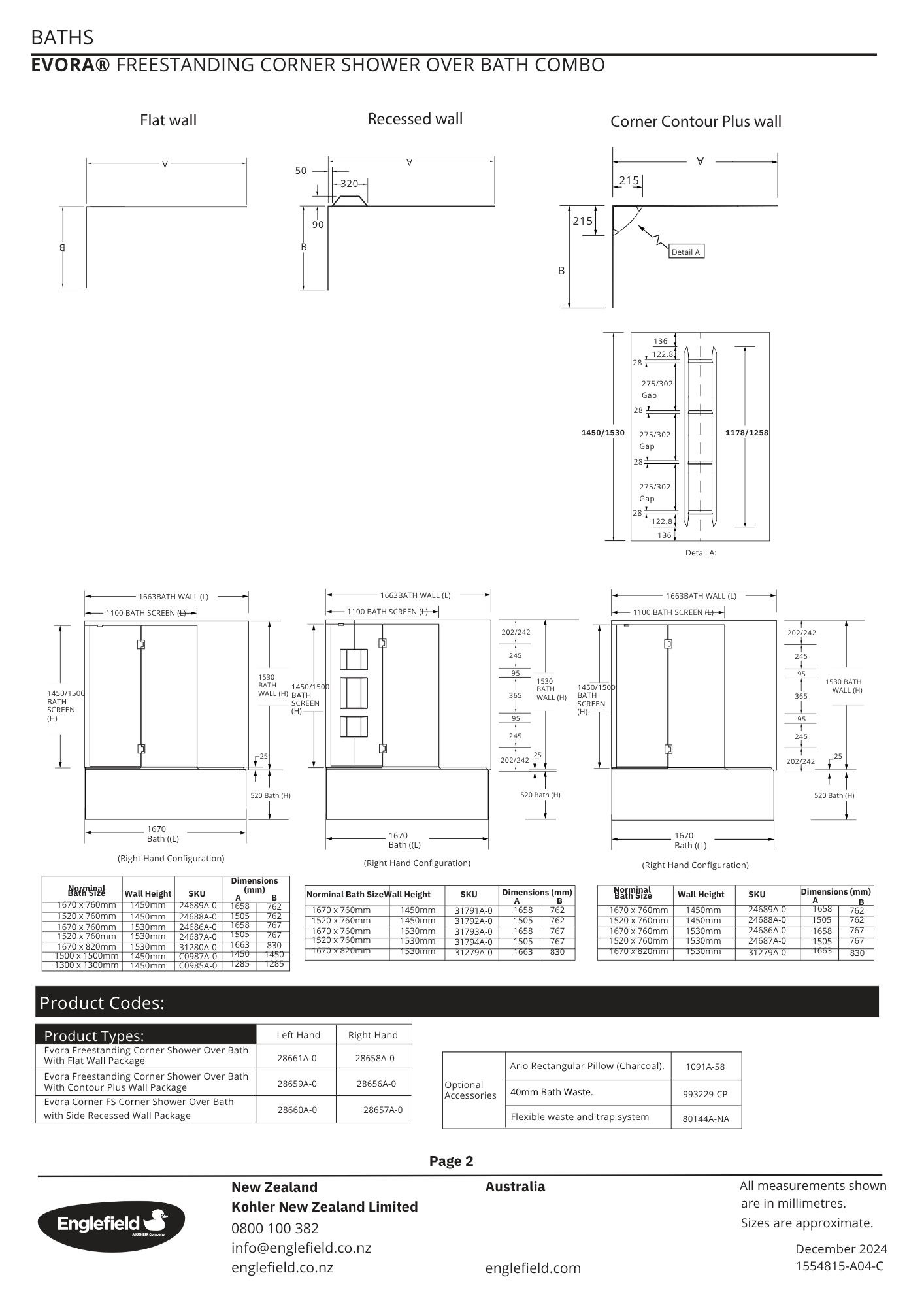 Englefield Evora Freestanding Shower Over Bath Combo with Split Bath Screen