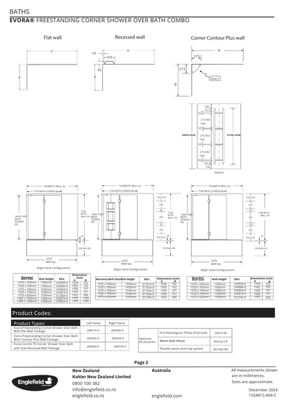 Englefield Evora Freestanding Shower Over Bath Combo with Split Bath Screen