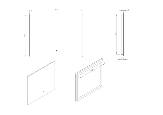 Avant Rectangle Backlit Mirror with Demister | 900 x 750mm