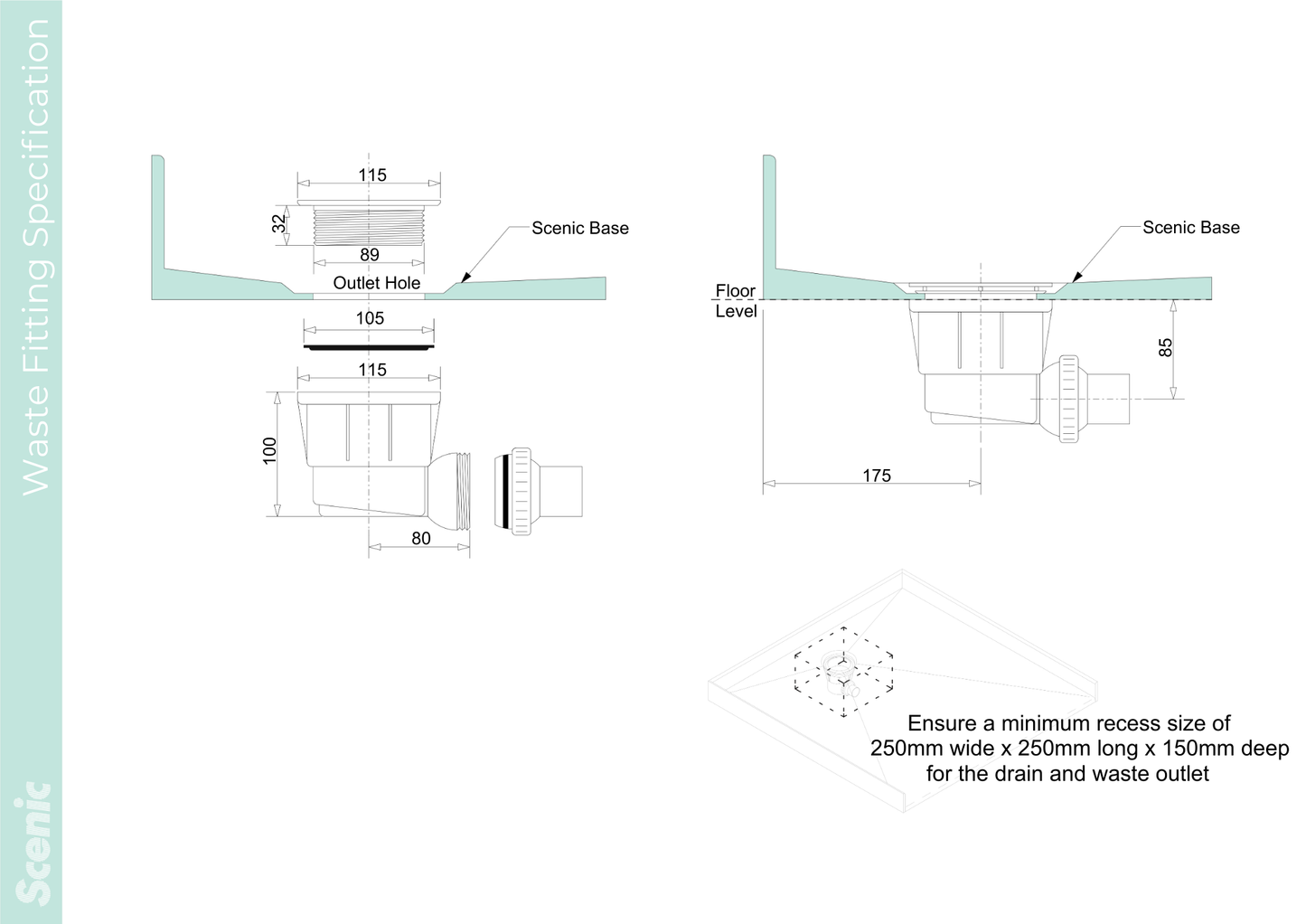 Scenic 3-Sided Hinged Shower 1200mm x 900mm - 2 Wall / 2 Colour Options