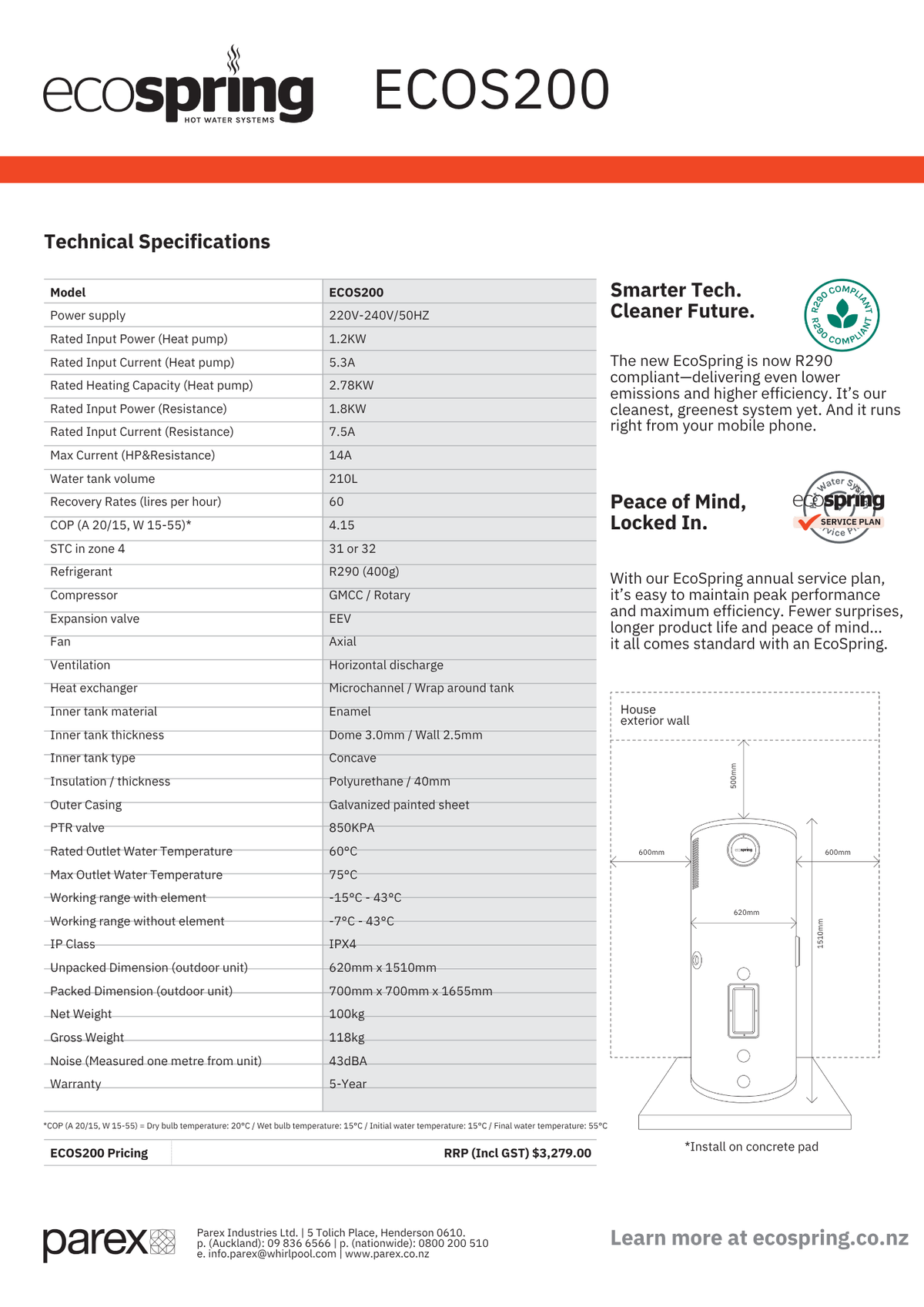 EcoSpring Heat Pump Hot Water Cylinder 200L