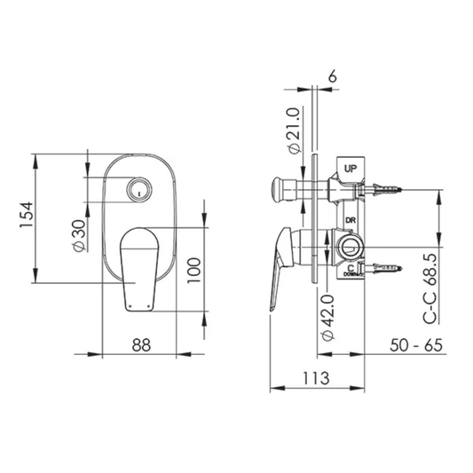Corto Diverter Shower Mixer Mains Pressure - Chrome
