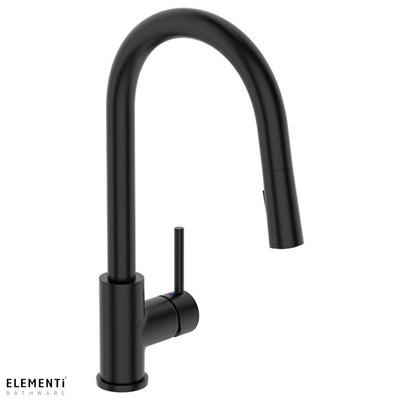 Elementi Uno Gooseneck Kitchen Mixer with Pull Out Spray - Black