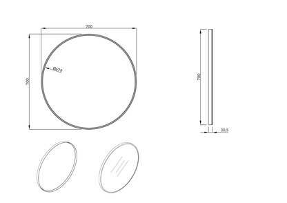 Avant Round Black Framed Mirror 700mm