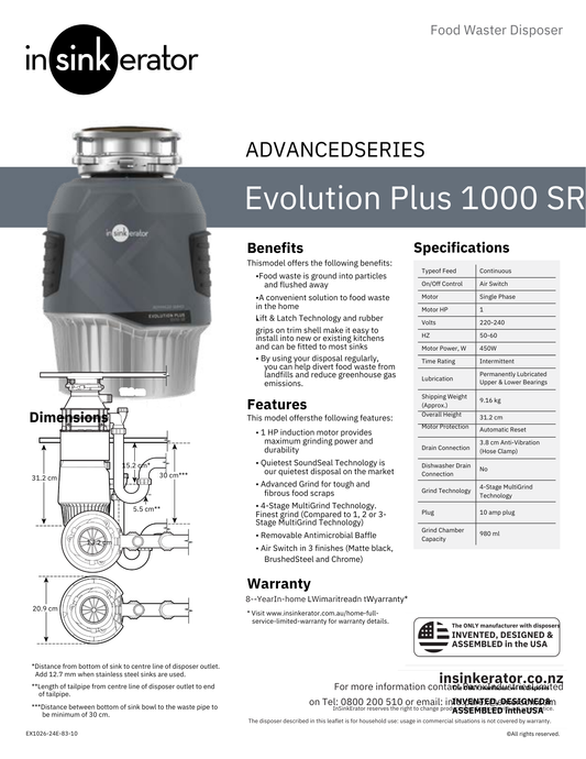 Evolution Plus 1000 SR Food Waste Disposer