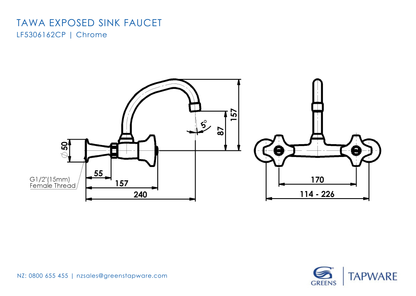 Tawa Exposed Sink Faucet 150mm