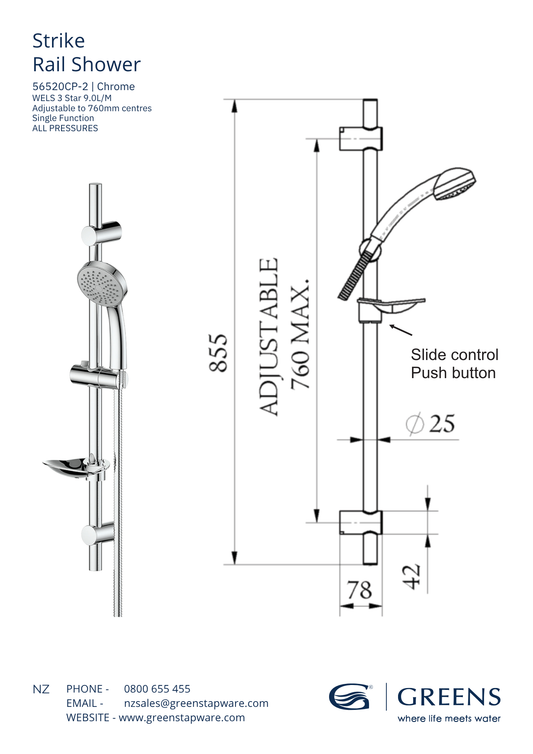 Strike Rail Shower - Chrome