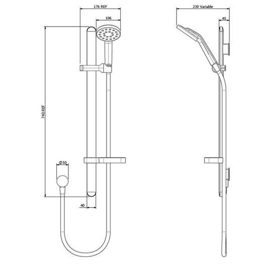Methven Maku MK2 Satinjet Rail Shower | Chrome/Graphite