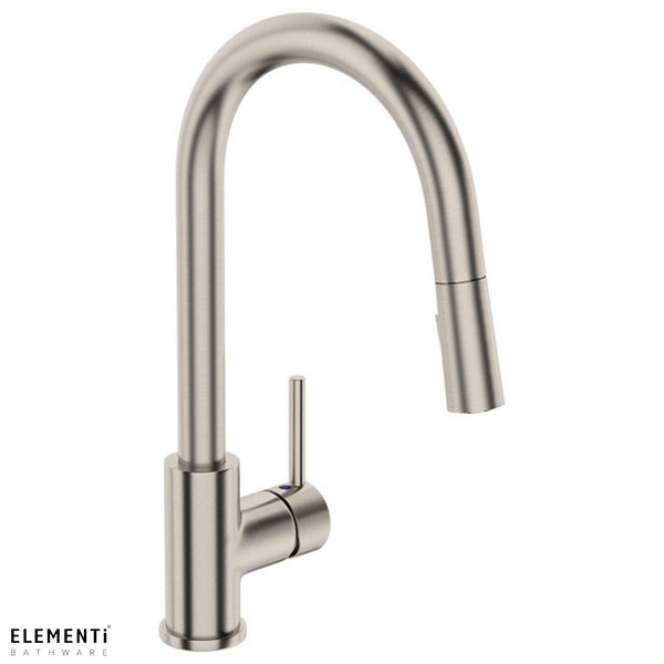 Elementi Uno Gooseneck Kitchen Mixer with Pull Out Spray - Brushed Nickel