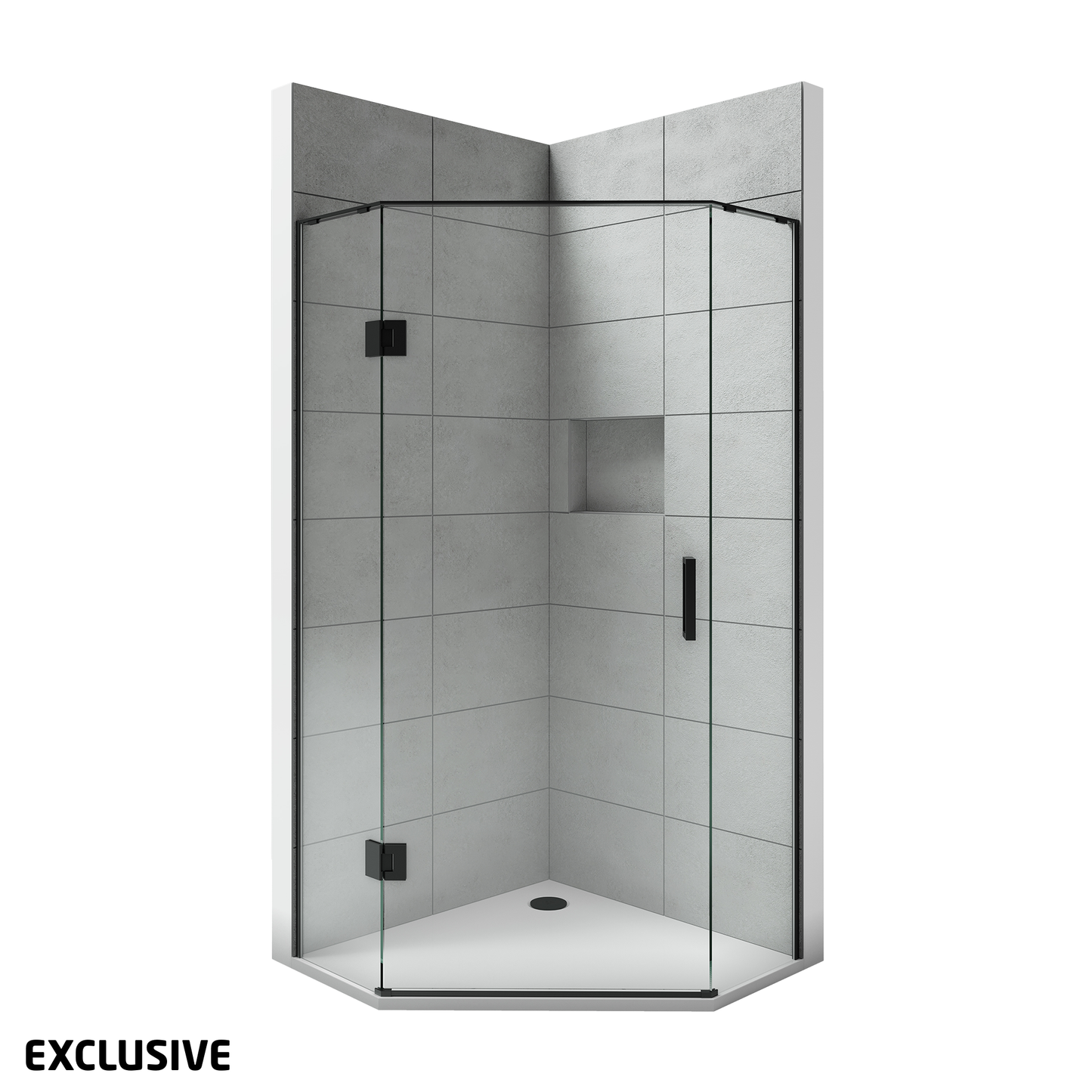Scenic Angled Hinged Tiled Shower 900 x 900mm | Available in 2 Colours