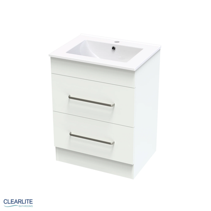 Clearlite Pacific Double Drawer Floor Standing Vanity 600mm - Available in 3 Colours