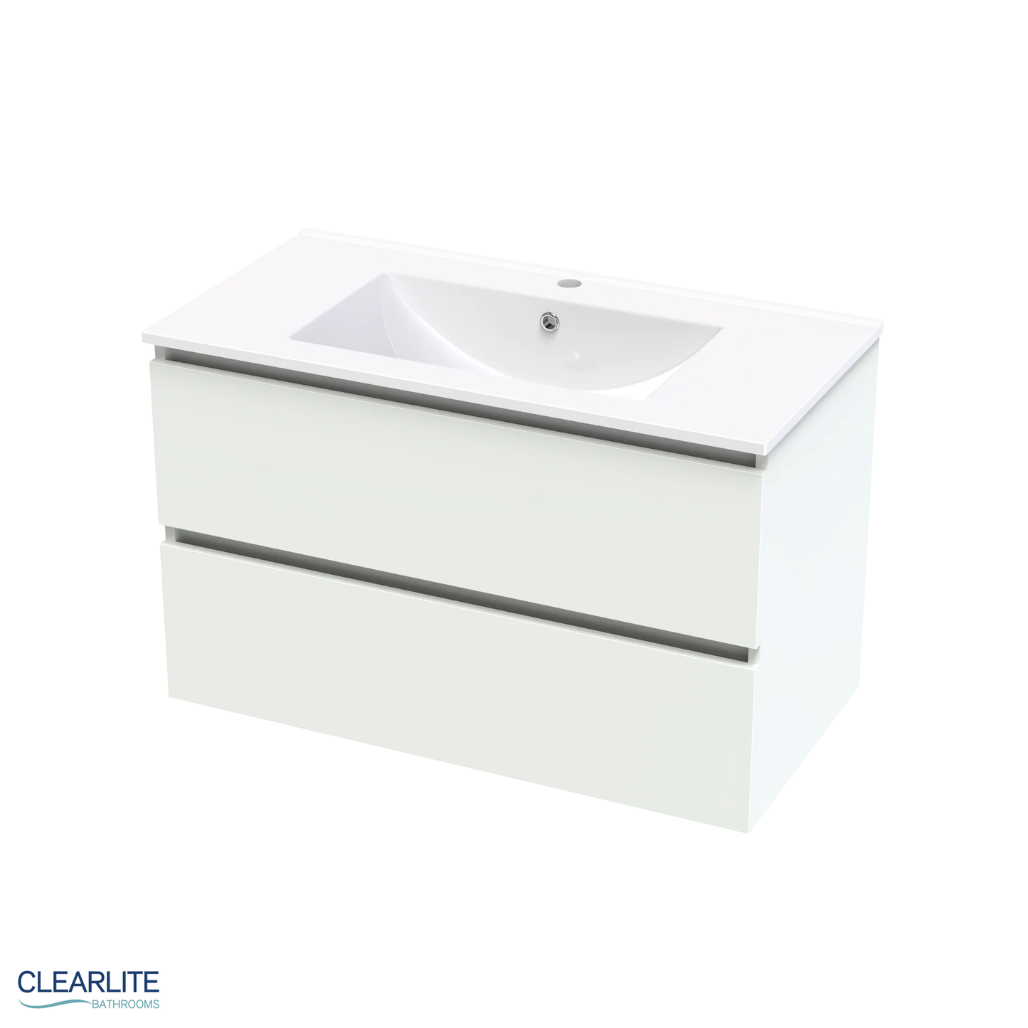 Clearlite Pacific Rise Double Drawer Wall Hung Vanity 900mm - Available in 3 Colours