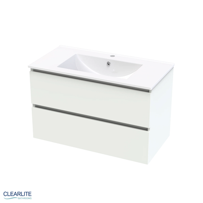 Clearlite Pacific Rise Double Drawer Wall Hung Vanity 900mm - Available in 3 Colours