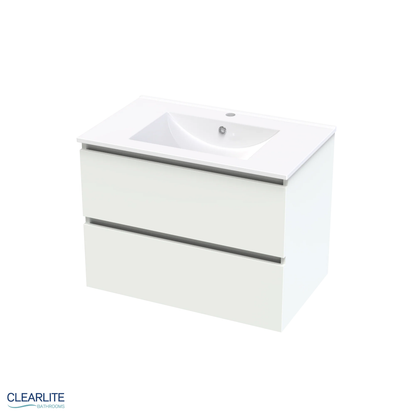 Clearlite Pacific Rise Double Drawer Wall Hung Vanity 750mm - Available in 3 Colours