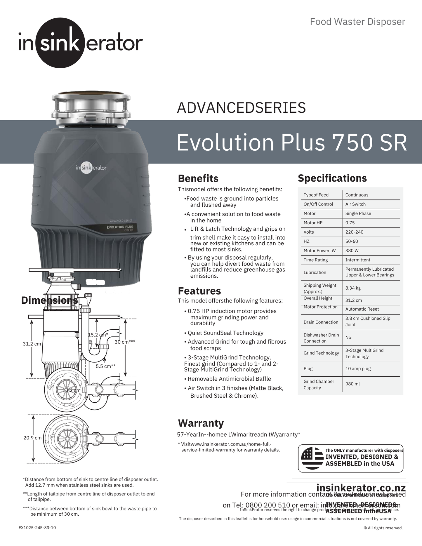 Evolution Plus 750 SR Food Waste Disposer