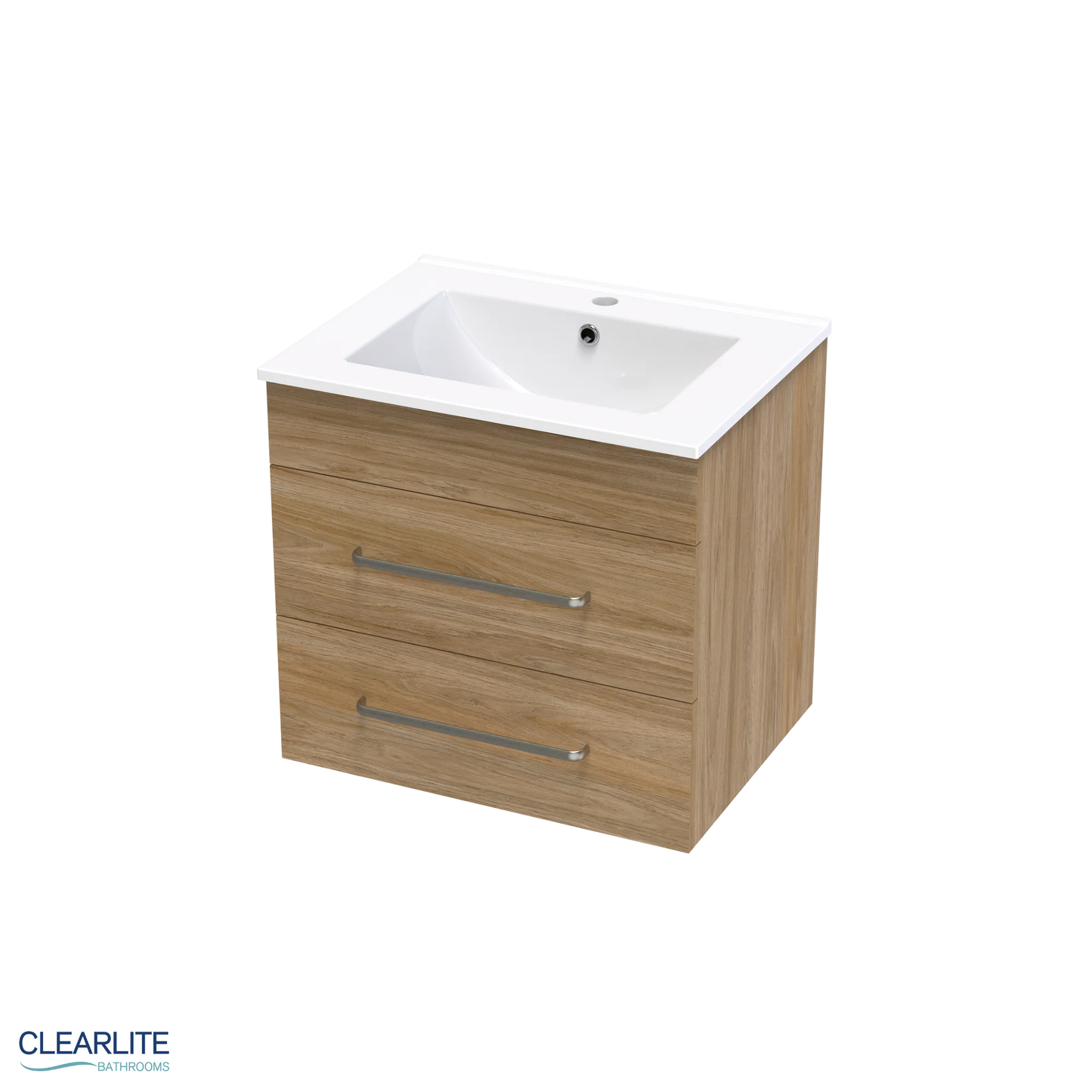 Clearlite Pacific Double Drawer Wall Hung Vanity 600mm - Available in 3 Colours