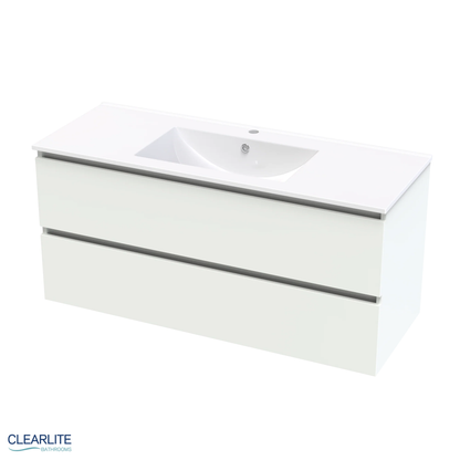 Clearlite Pacific Rise Double Drawer Wall Hung Vanity 1200mm - Available in 3 Colours