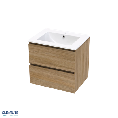 Clearlite Pacific Rise Double Drawer Wall Hung Vanity 600mm - Available in 3 Colours