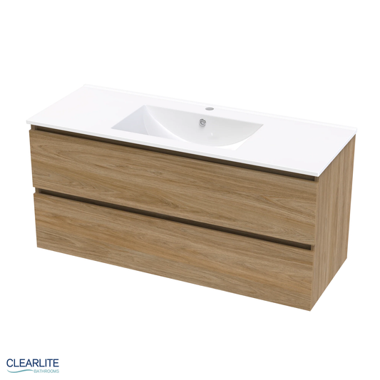 Clearlite Pacific Rise Double Drawer Wall Hung Vanity 1200mm - Available in 3 Colours