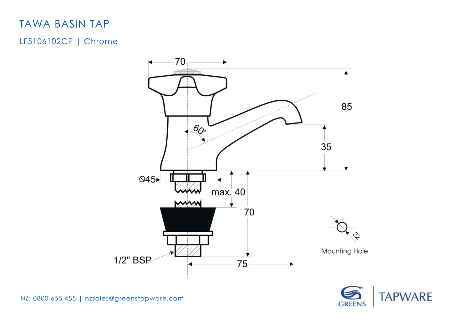 Tawa Basin Taps - Chrome