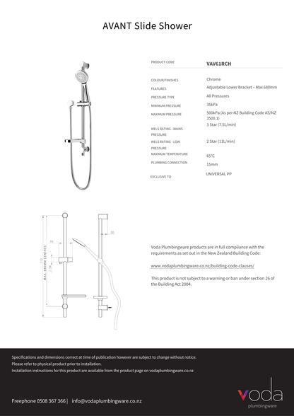 Avant Slide Shower (Single Function) - Chrome