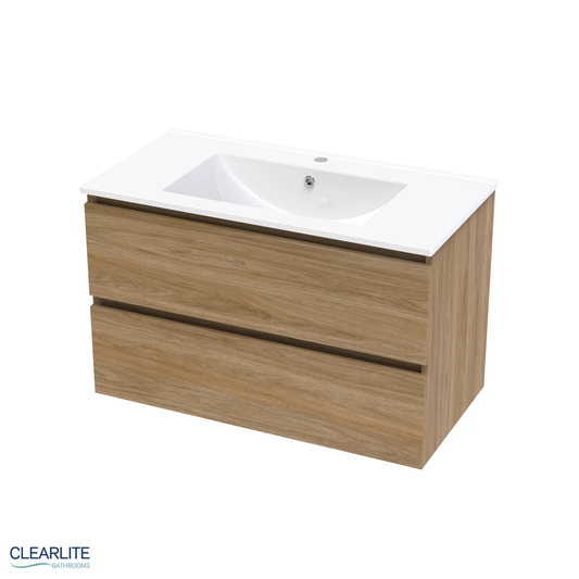 Clearlite Pacific Rise Double Drawer Wall Hung Vanity 900mm - Available in 3 Colours