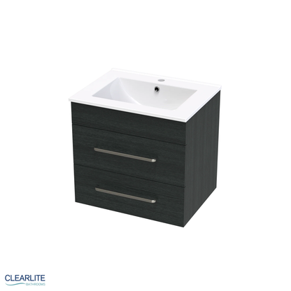 Clearlite Pacific Double Drawer Wall Hung Vanity 600mm - Available in 3 Colours